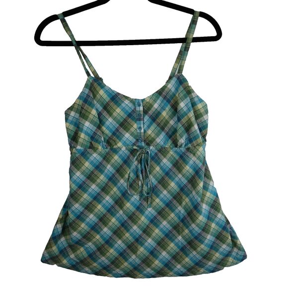 Faded Glory Tops - Vtg Faded Glory Sleeveless Blouse Top Womens Medium Blue Green Forest Fairy Y2K